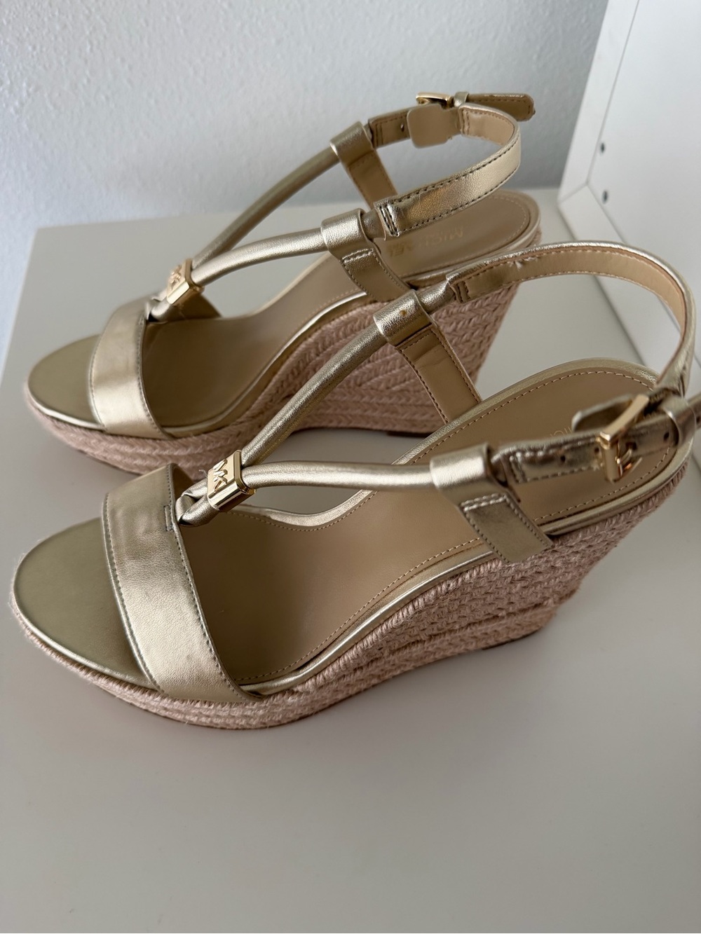 Michael Kors Metallic Gold Espadrille Wedge Sandals - Picture 2 of 7